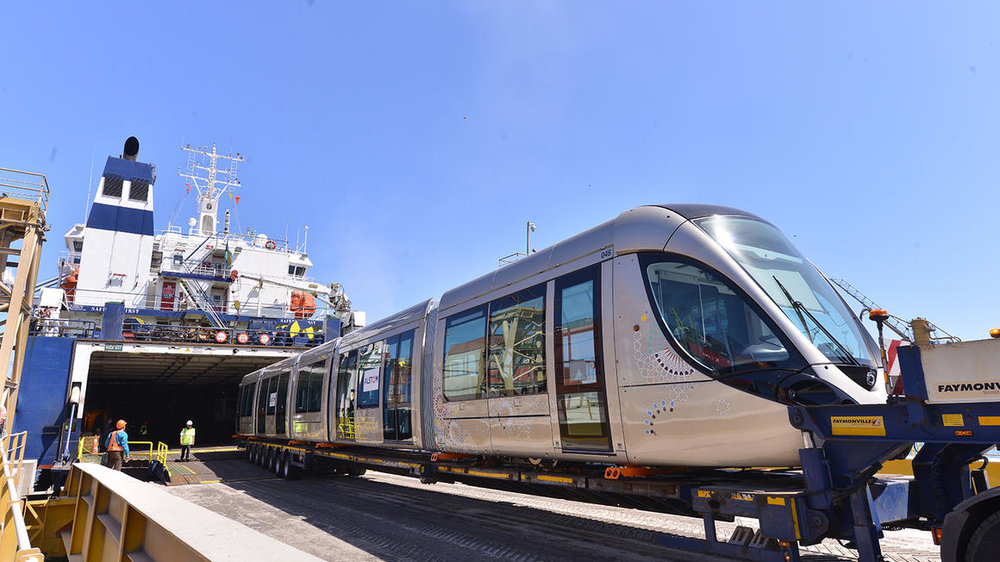 Arrivée des deux premières rames du tramway Citadis - Alstom destiné au réseau de tramway de Rabat - Salé